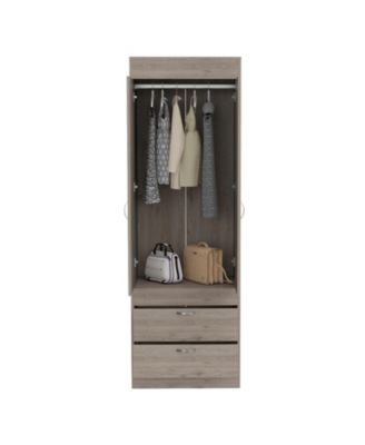 Tarento Armoire with 2 Drawers Double Door Cabinet Hanging Rod Bedroom Storage