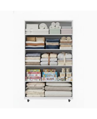 Modern 5 Drawer Dresser Solid Wood Cabinet with Metal Handles for Bedroom Home Office Hallway