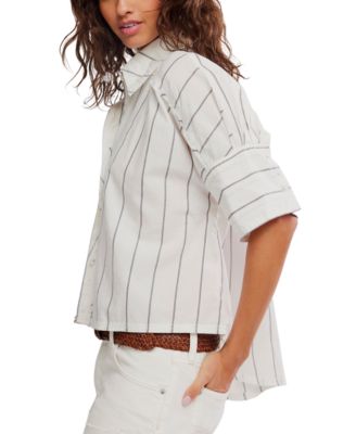 Women's Short-Sleeve Collared Striped Shirt