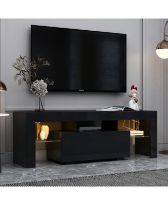 Led Tv Stand for 55 Inch TV, 51.18" Entertainment Center with Glass Shelves and Storage Drawer for Living Room and Bedroom