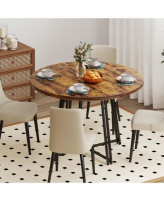 47 Inch Dining Table for 4-6 People Round Kitchen Table with Cross Base