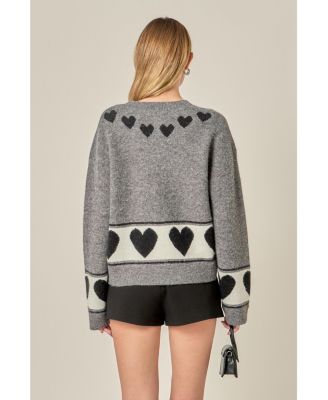 Women's Knit Cardigan with Cherry Heart Pattern