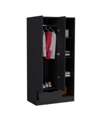 Memphis Wardrobe Armoire with 4-Tier Shelves 1 Drawer Hanging Rod