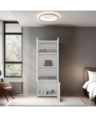 Tolleson 3-Door Tall Wardrobe Armoire 4 Shelves Hanging Rod Freestanding Storage