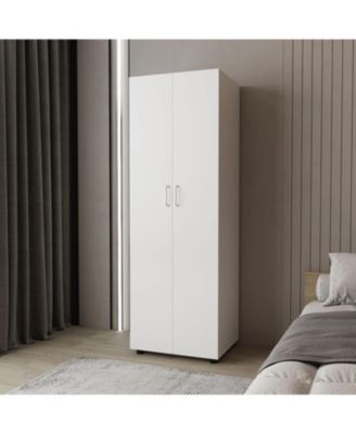 Armoire with 2 Doors Hanging Rod and 2 Upper Shelves 70.9inch High Bedroom Storage Organizer