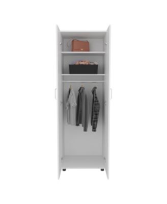Armoire with Double Door Two Interior Shelves Metal Rod and Easy Assembly for Bedroom Storage Organizer