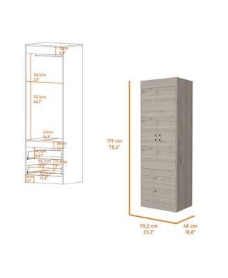 Armoire One Large Cabinet Two Drawers Bedroom Storage Organizer with Hanging Rod