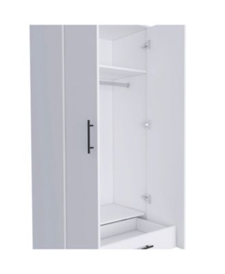 Rio Double Door Armoire One Cabinet Hidden Drawer 71 Inch High Bedroom Storage Organizer with Hanging Rod