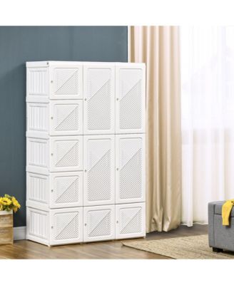 Portable Wardrobe Closet Folding Bedroom Armoire Clothes Storage Organizer with 11 Cube Compartments Hanging Rod Magnet Doors