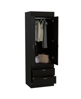 Lisboa Armoire with Double Doors Hanging Rod Two Drawers and Metal Handles
