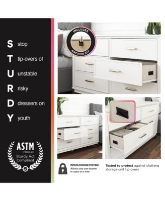 Modern 5 Drawer Valencia Tall Dresser Two Tone Finish with Matte Handles for Urban Bedroom