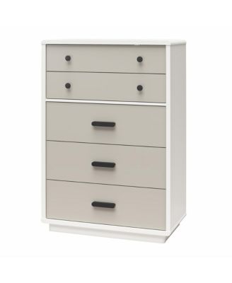 Modern 5 Drawer Valencia Tall Dresser Two Tone Finish with Matte Handles for Urban Bedroom