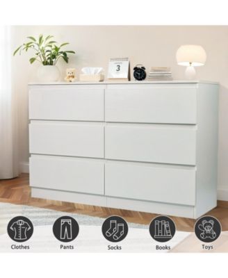 6 Drawer Transitional Dresser Rolling Cabinet for Bedroom Home Furniture With Spacious Drawers Easy Assembly.