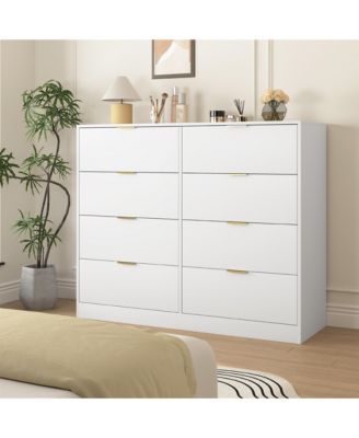 6 Drawer Dresser with Glass Front Drawers Wood for Bedroom Living Room