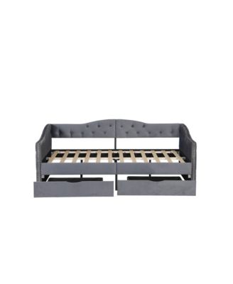Upholstered Daybed With 2 Storage Drawers USB Ports Grey No Box Spring Needed