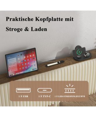 Metal Platform Bed Beige Charging Station 2 USB Ports Noise Free No Box Spring Needed