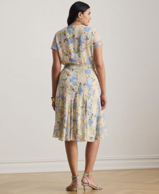 Plus Size Floral Crinkle Georgette Surplice Dress