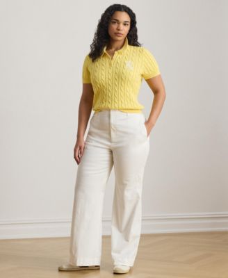Plus Size Cable-Knit Cotton Polo Sweater