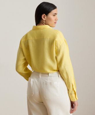 Plus Size Eyelet-Logo Linen Shirt