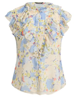 Plus Size Floral Ruffle-Trim Georgette Shirt