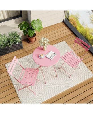 3 Piece Foldable Bistro Table and Chairs Set – Indoor/Outdoor Premium Metal Frame Coffee Table Set for Garden/Yard