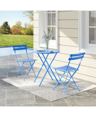 3 Piece Foldable Bistro Table and Chairs Set – Indoor/Outdoor Premium Metal Frame Coffee Table Set for Garden/Yard