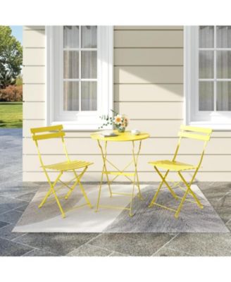 3 Piece Foldable Bistro Table and Chairs Set – Indoor/Outdoor Premium Metal Frame Coffee Table Set for Garden/Yard