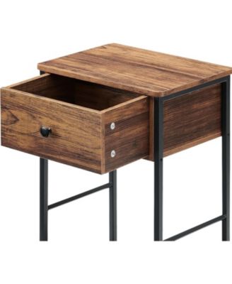 Nightstand Set of 2 Small End Side Tables with Storage Shelf and Large Drawer Industrial Slim Nightstands Bedside Tables for Bedroom