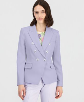 Women's Twill Peak-Lapel Faux-Double Breasted Blazer