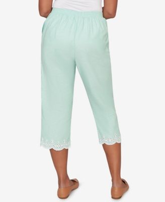 Petite Caribbean Blues Eyelet Embroidered Cuff Capri Pants
