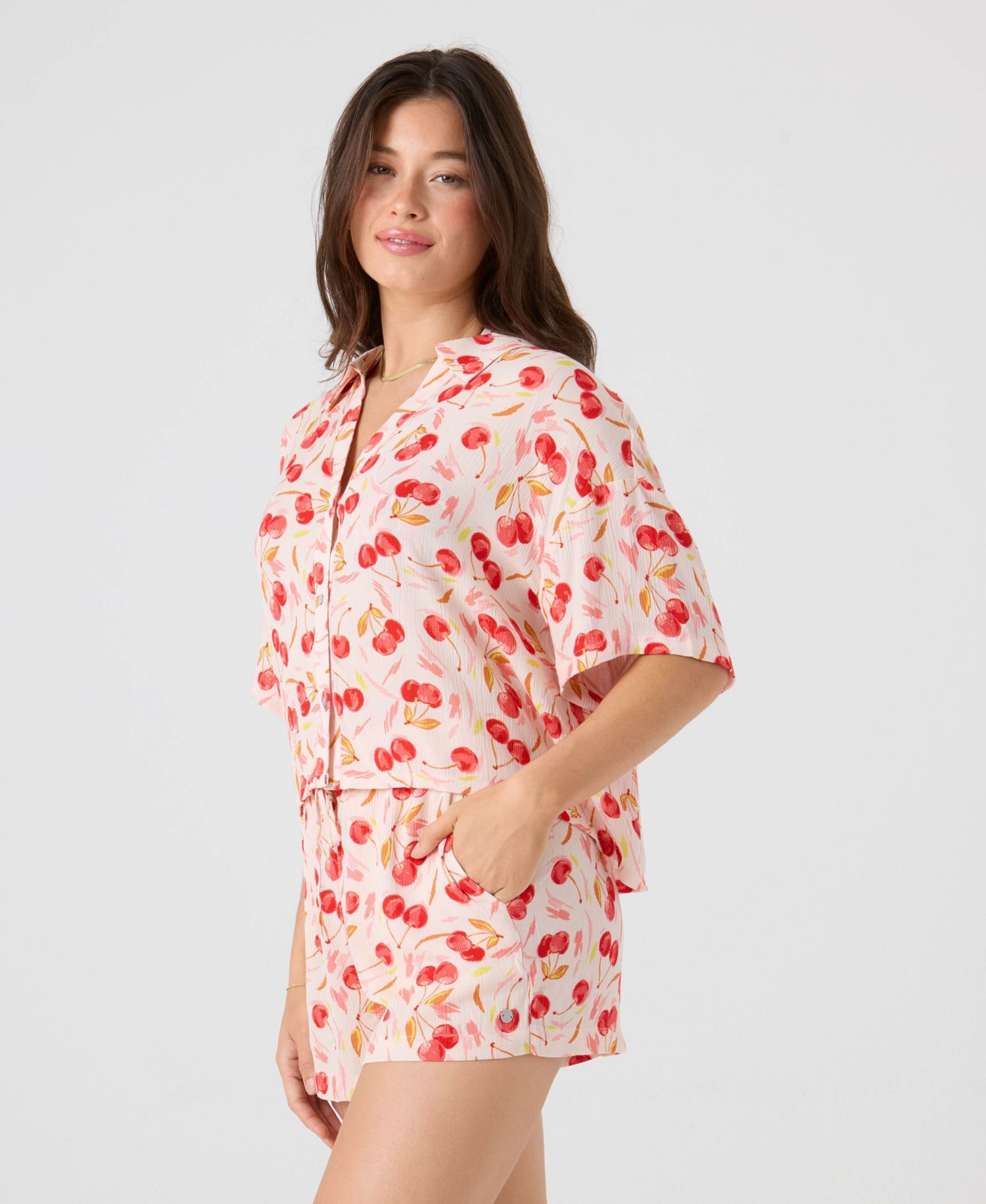 Women's Cherry Printed Swim Cover-Up Shorts