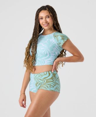 Women's Cropped Crewneck Swim Short-Sleeves Rashguard