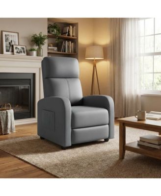 Recliner Chair Leather Adjustable Ergonomic Push Back Single Sofa with Side Pocket for Living Room