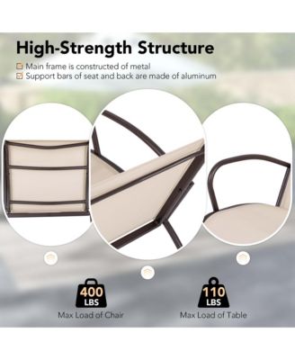 3 Piece Patio Chair Set Curved Fabric Seat Round Coffee Table for Backyard