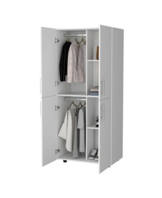 Hazel Armoire Melamine with Two Doors Four Shelves and Two Clothes Hanging Bars Bedroom Storage Organizer
