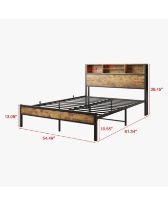 Metal Bed Storage Headboard Charging Station Bookcase