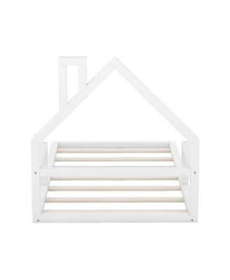  Wood Floor Bed House Shaped Headboard Chimney Pine Wood MDF