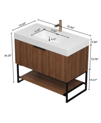 36" Retro Deep Walnut Plywood Freestanding Bathroom Vanity Cabinet, No Basin, 1 Full-Extension Drawer And Open Towel Shelf