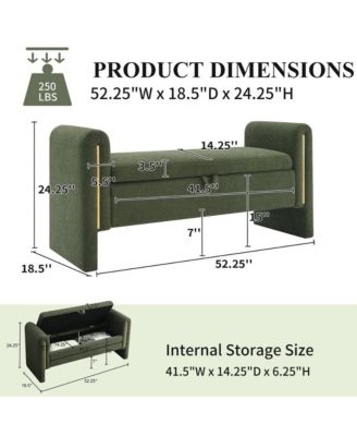 Upholstered Storage Ottoman, Modern Teddy End of Bed Bench, Window Storage Stool with Arms for Living Room, Bedroom
