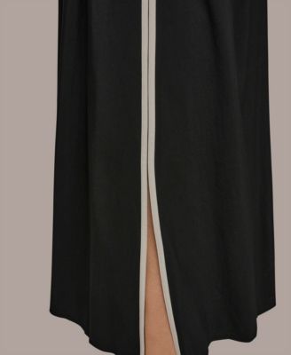 Women's Cap-Sleeve Piped Midi A-Line Dress