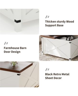 Farmhouse Coffee Table with Lift Top, 315" Square Rustic Cocktail Table with Storage, x-Shaped Design & Industrial Metal Accents, Sturdy Wood