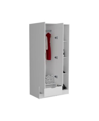 Memphis Wardrobe Armoire with 4-Tier Shelves 1 Drawer Hanging Rod