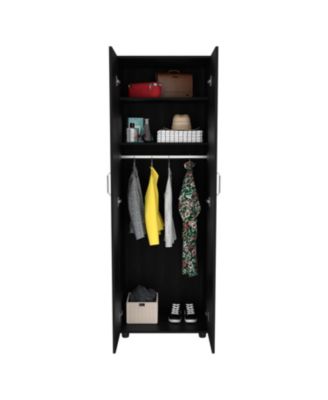 Armoire with Two Interior Shelves Metal Rod and Double Door Bedroom Storage Organizer