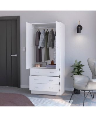 Ramey Armoire Bedroom Storage Organizer with Hanging Rod Three Drawers and Stylish Handles