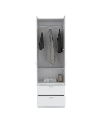 76 Inch High Armoire Wardrobe Closet with 2 Drawers Double Door Cabinet Shelf and Hanging Rod Bedroom Storage Organizer