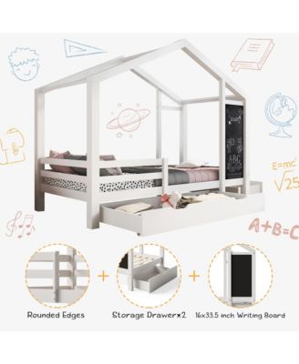 House Bed with 335x16 Inch Blackboard Multiple Drawers and Two Assembly Options