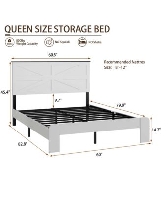 Bed Frame Wood Platform Bed Large Underbed Storage Noise Free No Box Spring