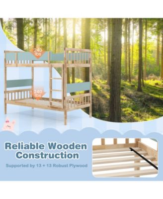 Twin Over Twin Bunk Bed with Ladder and Full Guardrails