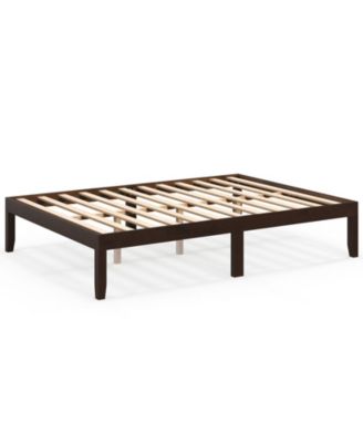 Full Size Wood Bed Frame with Slats and Rubber Wood Legs
