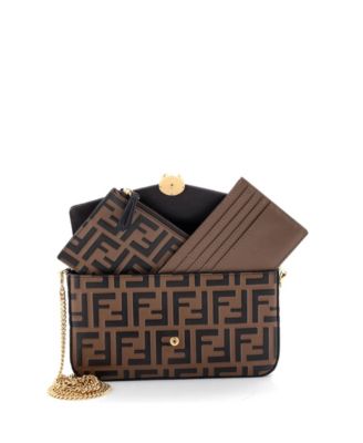 F is Fendi Envelope Clutch on Chain Zucca Embossed Leather